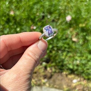 Elegant Silver Tone and Purple Gemstone Ring